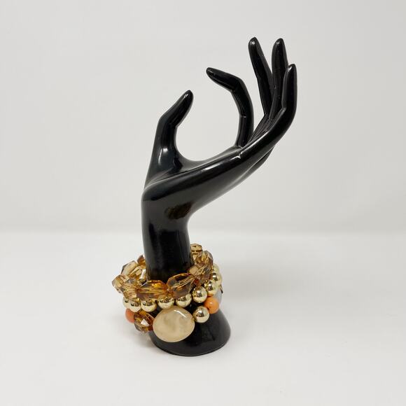 Set of 3 Beaded Fashion Statement Bracelets Gold Peach Orange Copper - Picture 1 of 7